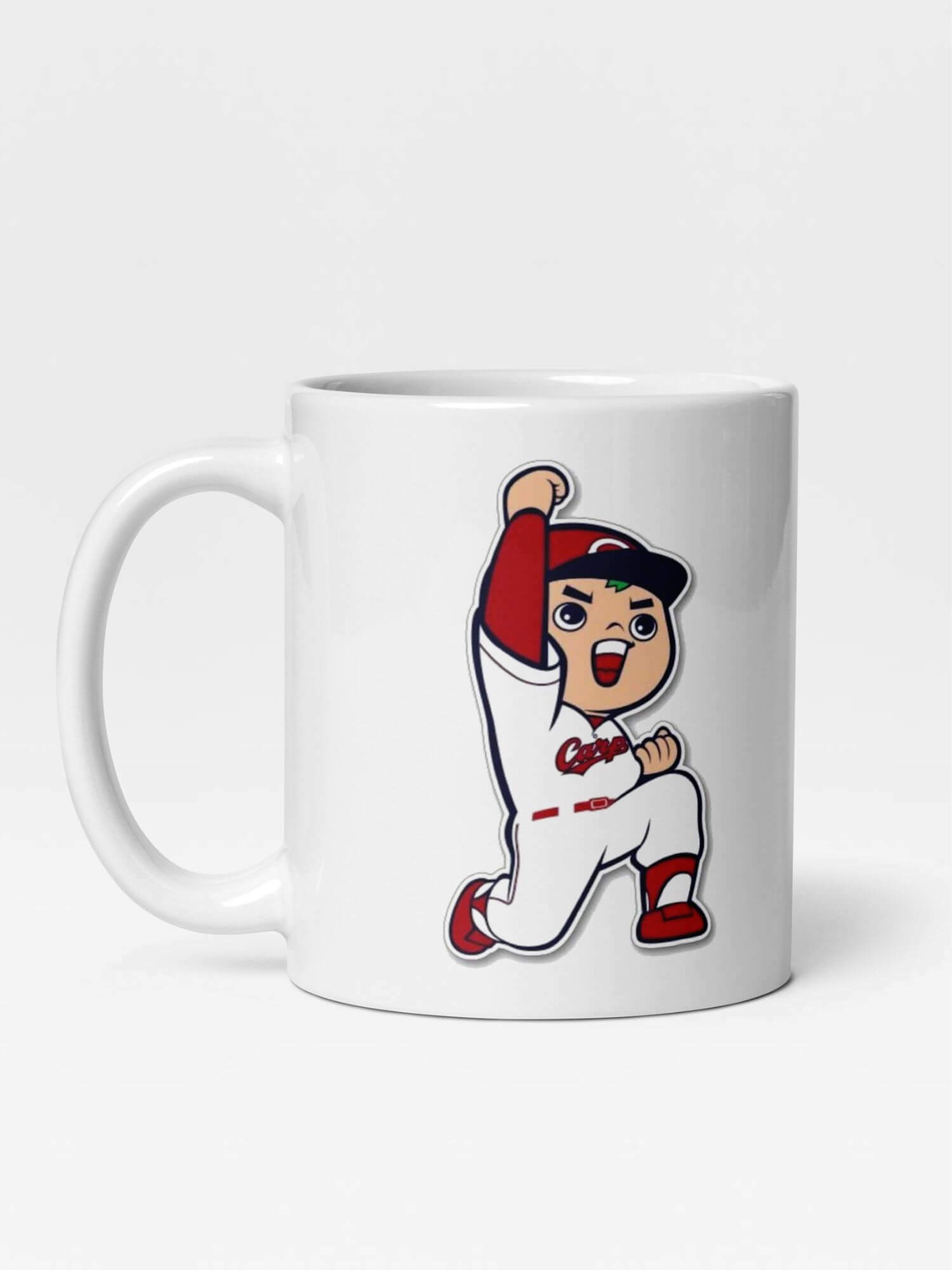 Glossy Hiroshima Toyo Carp Mug Yeah!                   Cartoon Japan sports character drinks cup coffee, tea, juice, milk drinking cups miteigi branded product item tumblers ceramics in white with red blue multicolor pattern Baseball sport gear Japanese Kure Ceramic Anime Fans Gifts mugs