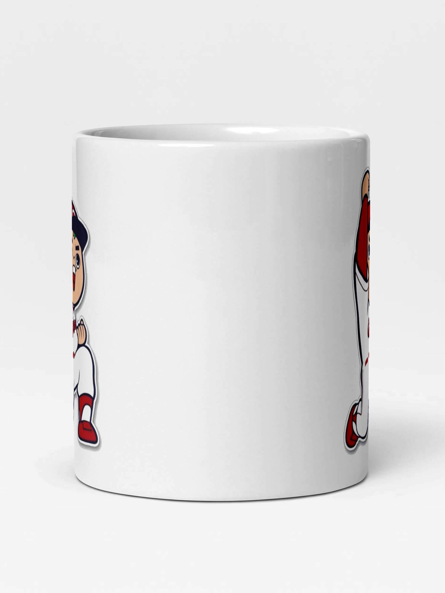 Glossy Hiroshima Toyo Carp Mug Yeah!                   Cartoon Japan sports character drinks cup coffee, tea, juice, milk drinking cups miteigi branded product item tumblers ceramics in white with red blue multicolor pattern Baseball sport gear Japanese Kure Ceramic Anime Fans Gifts mugs