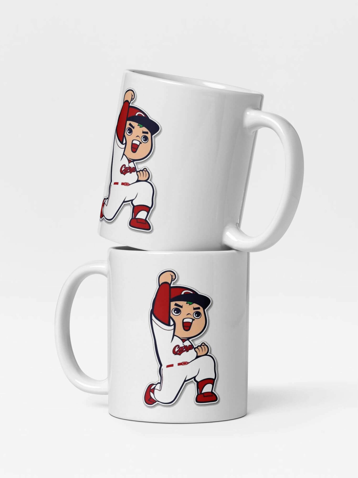 Glossy Hiroshima Toyo Carp Mug Yeah!                   Cartoon Japan sports character drinks cup coffee, tea, juice, milk drinking cups miteigi branded product item tumblers ceramics in white with red blue multicolor pattern Baseball sport gear Japanese Kure Ceramic Anime Fans Gifts mugs