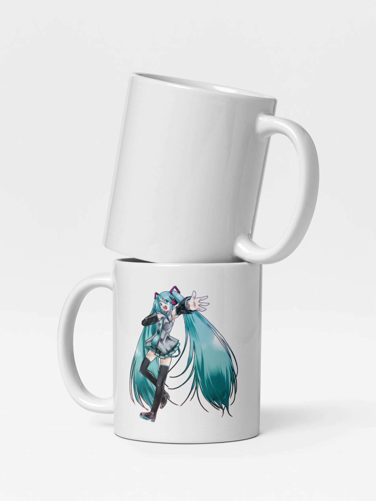 Glossy Hatsune Miku Mug         Cartoon female teens character drinks cup coffee, tea, juice, milk drinking cups miteigi branded product item tumblers ceramics in white with blue green multicolor pattern Ceramic Anime Gifts girls teenagers y2k generation Japanese mugs