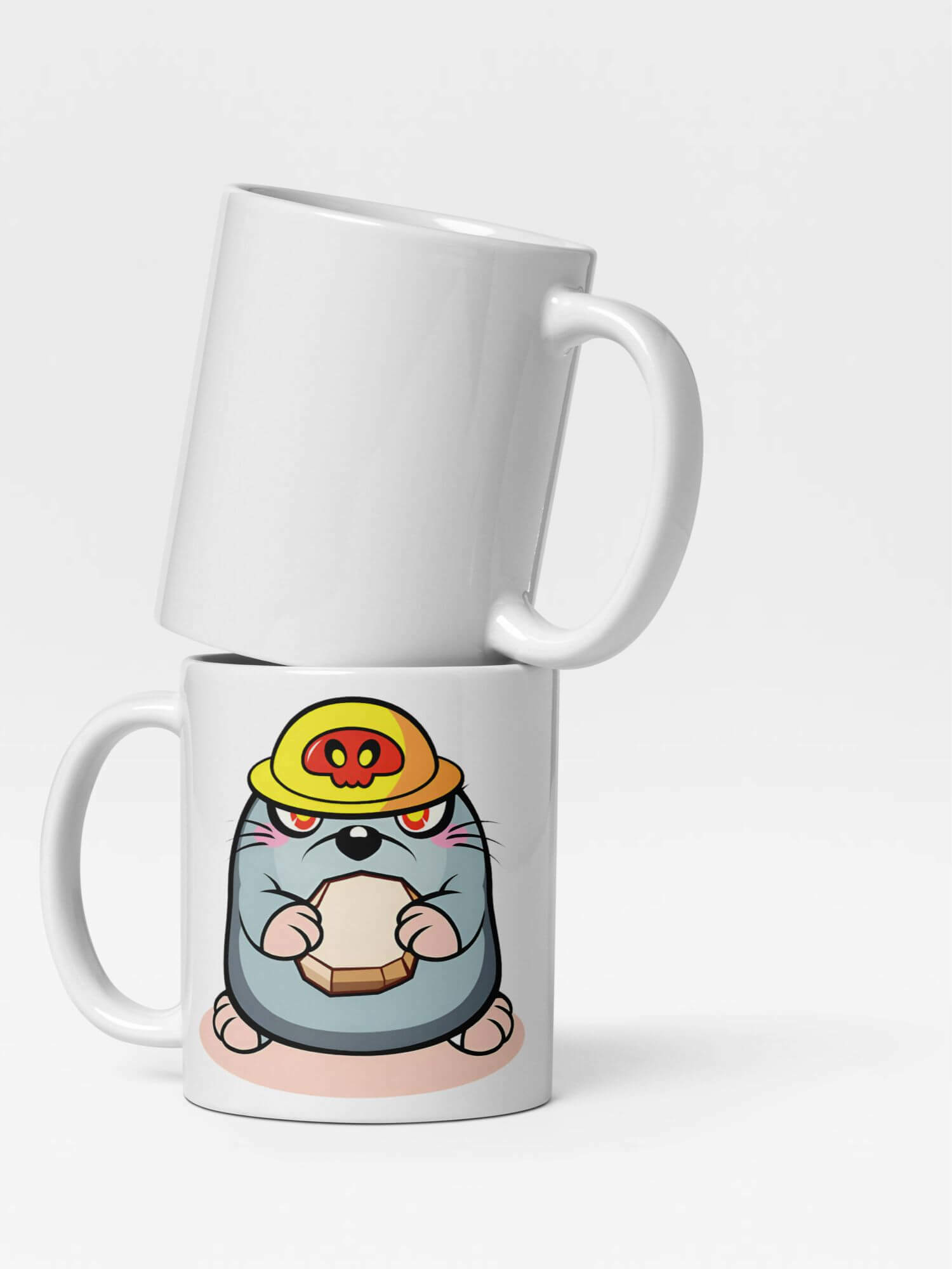 Glossy Mole Mug       Cartoon animal character drinks cup coffee, tea, juice, milk drinking cups miteigi branded product item tumblers ceramics in white with gray yellow multicolor pattern Ceramic Anime Gifts moles mugs