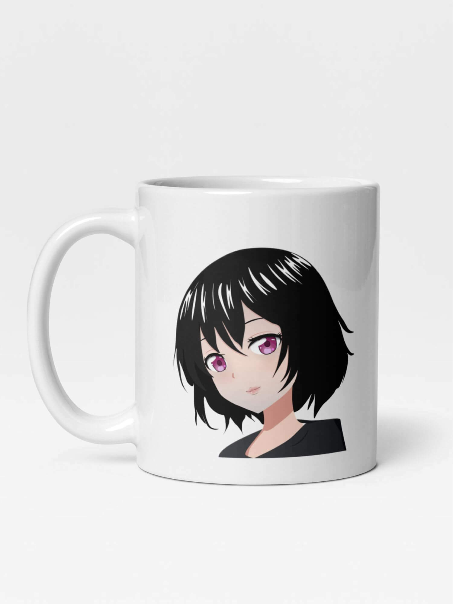 Glossy Anime Girl Mug      Japan Cartoon woman character drinks cup coffee, tea, juice, milk drinking cups miteigi branded product item tumblers ceramics in white with black multicolor pattern Ceramic Anime Gifts girlss teenagers y2k generation Japanese souvenirs mugs