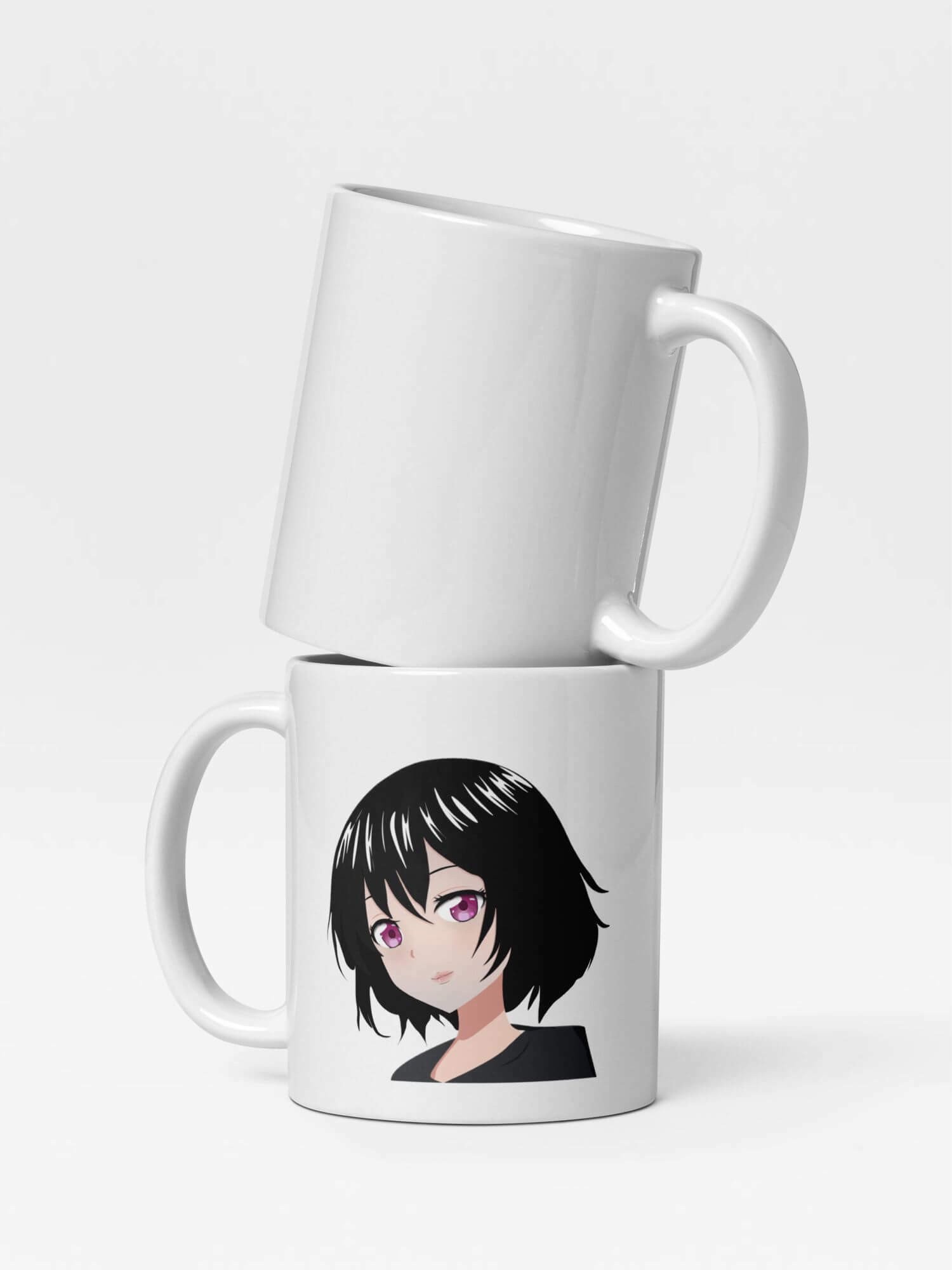 Glossy Anime Girl Mug      Japan Cartoon woman character drinks cup coffee, tea, juice, milk drinking cups miteigi branded product item tumblers ceramics in white with black multicolor pattern Ceramic Anime Gifts girlss teenagers y2k generation Japanese souvenirs mugs