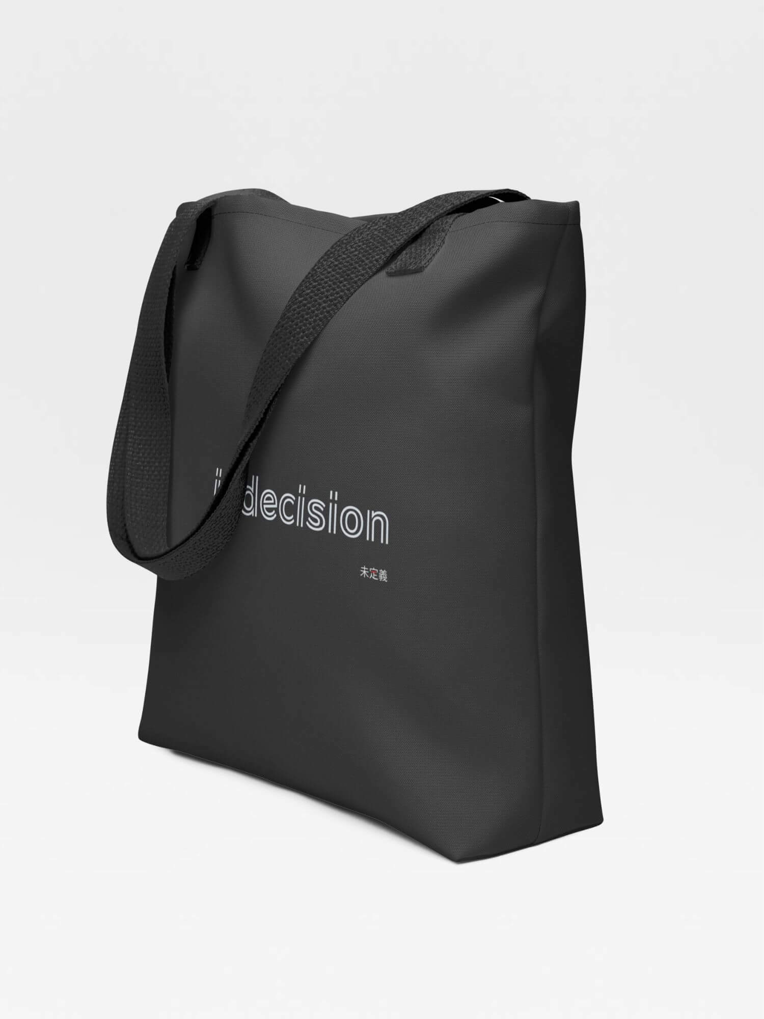 Indecision Tote Bag       miteigi Logo Branded product item Beach travel vacation holiday getaway everyday use Fitness Sports Activewear by miteigi products brand items luggage baggage black  with platinum red letter indecisions undefined bags