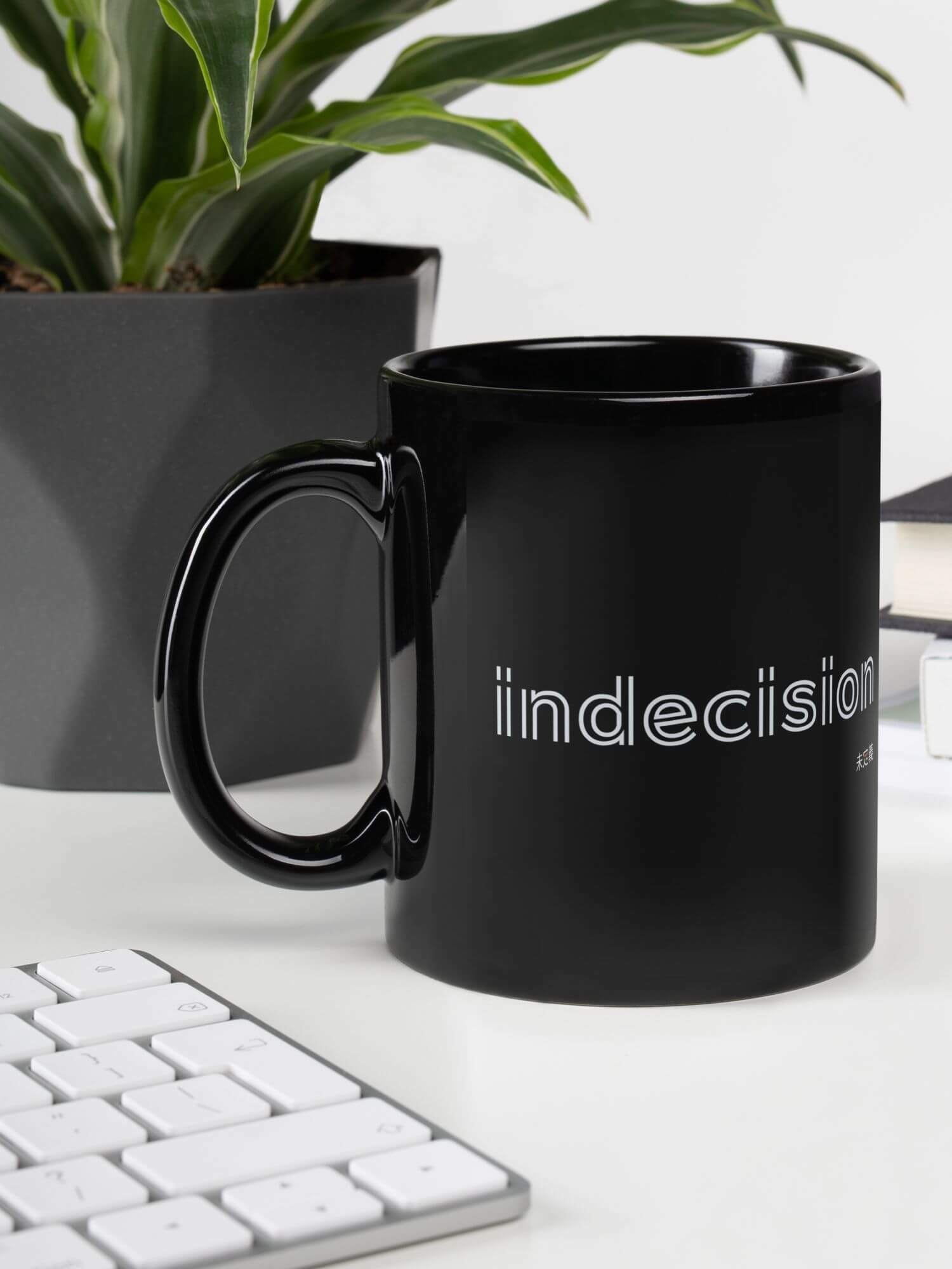 Indecision Mug     Japanese Undefined design drinks cup coffee, tea, juice, milk drinking cups miteigi-Logo branded product item tumblers ceramics cartoon pattern in black with platinum red letter print collections Japan nippon JPN Nihon couples indecisions souvenirs collectors mugs