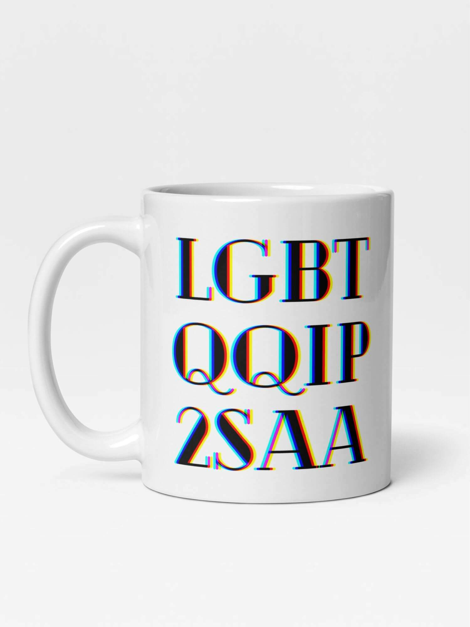 Glossy Gender Mug     Cartoon LGBTQIA gender identity drinks cup coffee, tea, juice, milk drinking cups miteigi branded product item tumblers ceramics in white with black multicolor prism pattern Ceramic Anime Gifts LGBTQQIA2SAA y2k generation sexual preferences souvenirs mugs