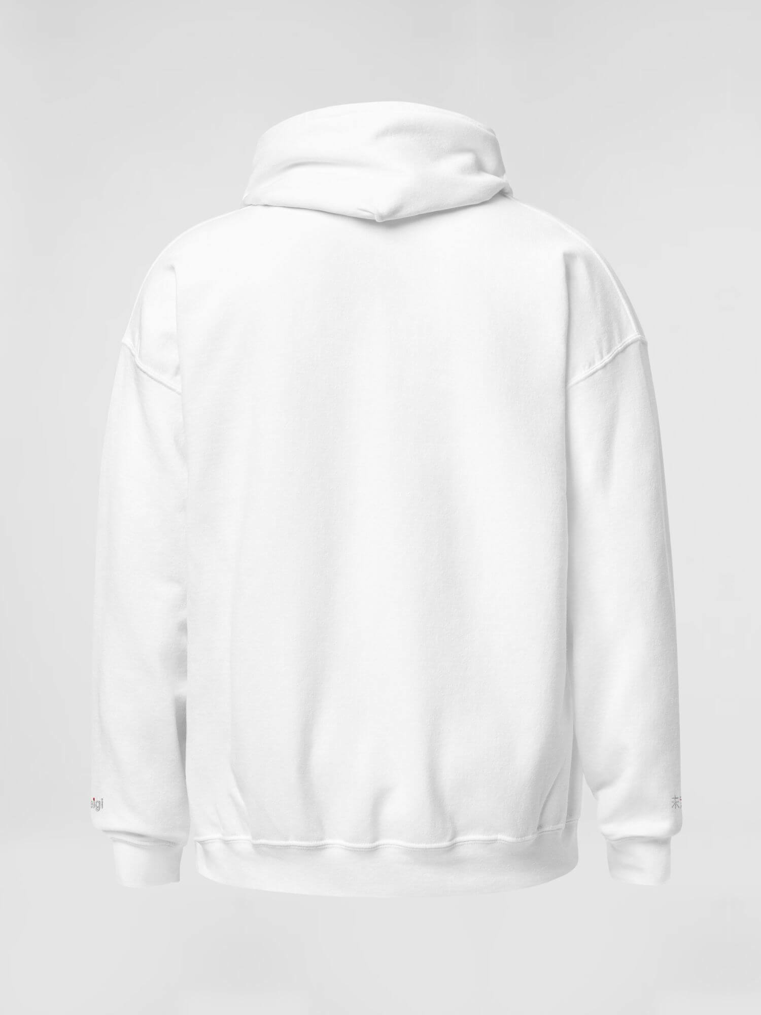 Gildan x miteigi Arch Logo Hoodie white Genderful Unisex Anywear Men’s Women’s long sleeves hooded kanga pouch sweatshirts for tall plus size man woman  miteigi logo-branded in white with platinum red pattern MiteigiYūki fitness gym running sports mens womens sportswear