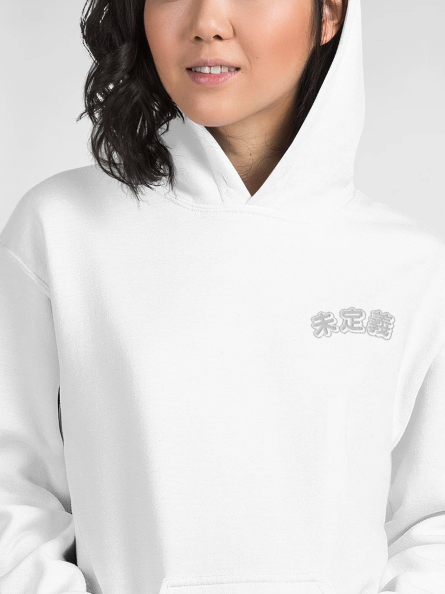 Gildan x miteigi Arch Logo Hoodie white Genderful Unisex Anywear Men’s Women’s long sleeves hooded kanga pouch sweatshirts for tall plus size man woman  miteigi logo-branded in white with platinum red pattern MiteigiYūki fitness gym running sports mens womens sportswear