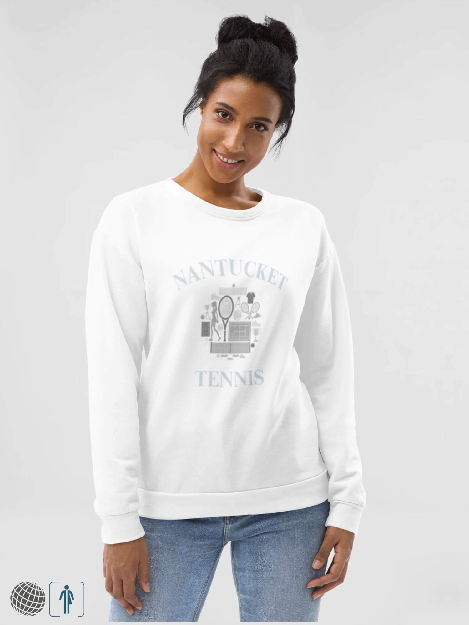 Sports Sweatshirt    Genderful Unisex anywear Women’s Men's Long Sleeves o-neck Casual Solid Color womens mens crew neck round Tops Activewear crewneck sweatshirts for petite-, tall-, plus-, size man woman tees in white with cream Gray, grey letter graphic design Fitness sports tennis sportswear 