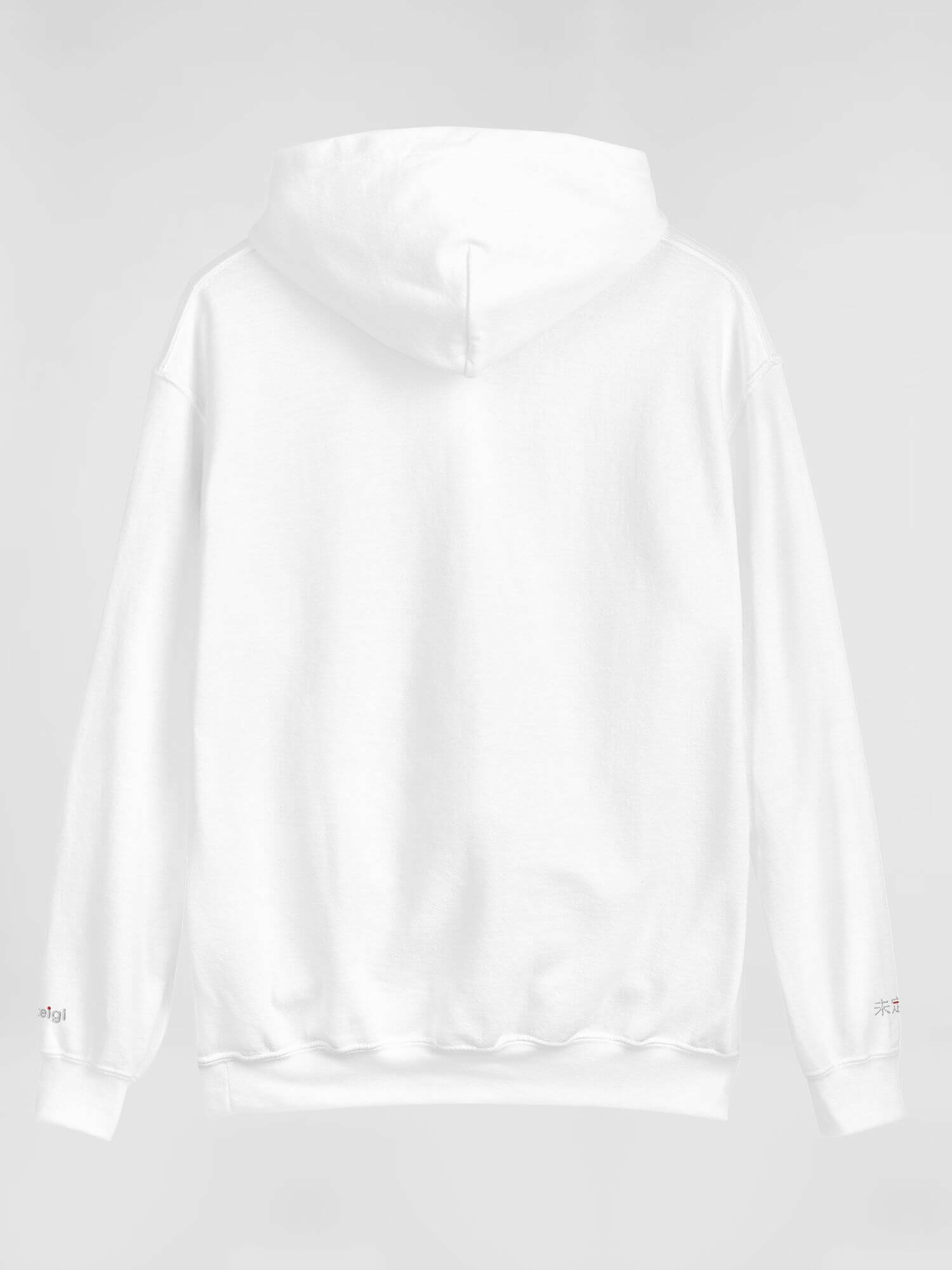 Gildan x miteigi Arch Logo Hoodie white   Unisex Anywear Men’s Women’s long sleeves hooded kanga pouch sweatshirts for tall plus size man woman  miteigi logo-branded in white with platinum red pattern MiteigiYūki fitness gym running sports mens womens Genderful sportswear