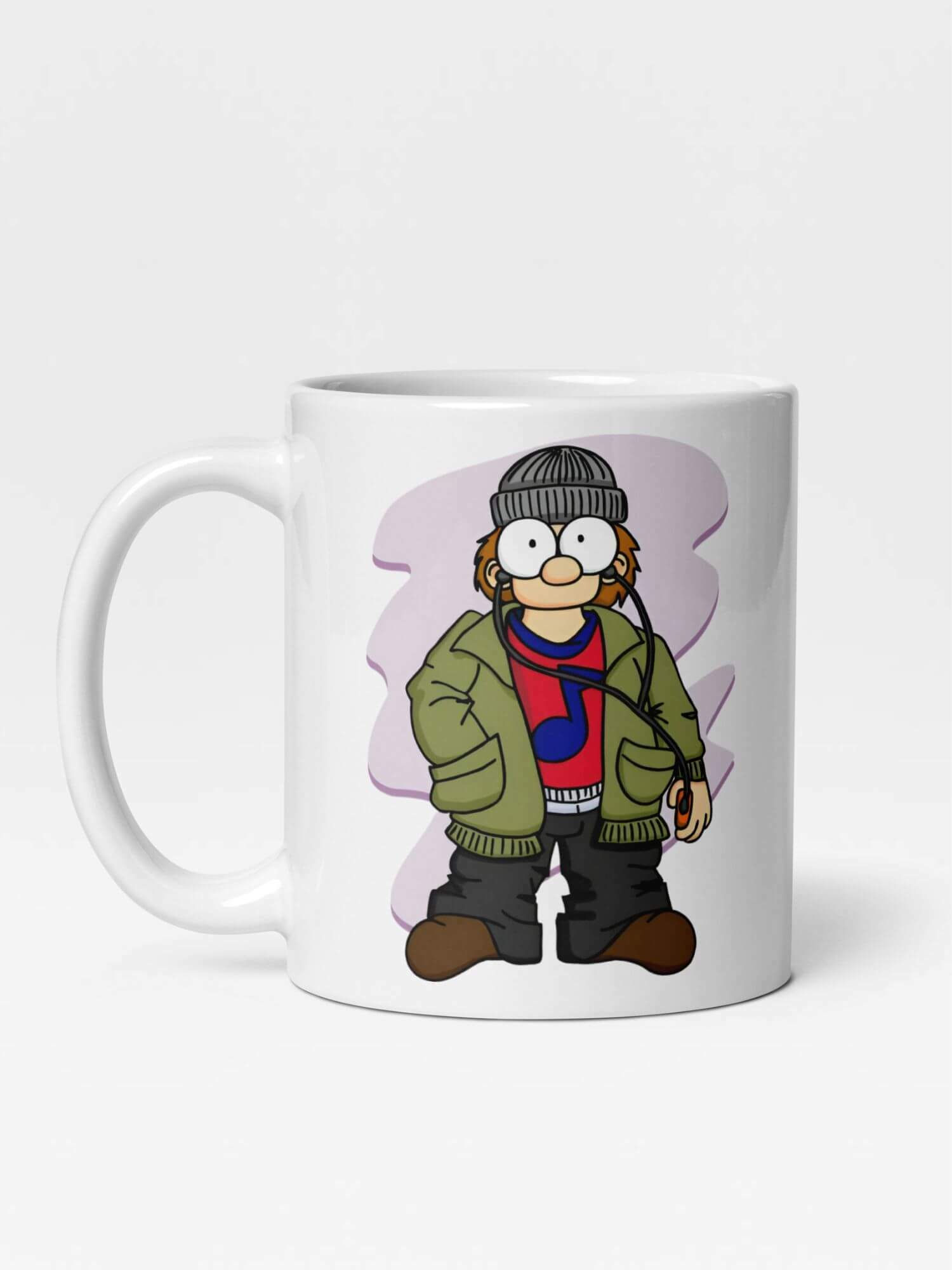 Glossy Gen MP3 Kid Mug        Cartoon youth teens character drinks cup coffee, tea, juice, milk drinking cups miteigi branded product item tumblers ceramics in white with green multicolor pattern Ceramic Anime Gifts teenagers y2k generation oversized grunge fashion kids audio player mugs