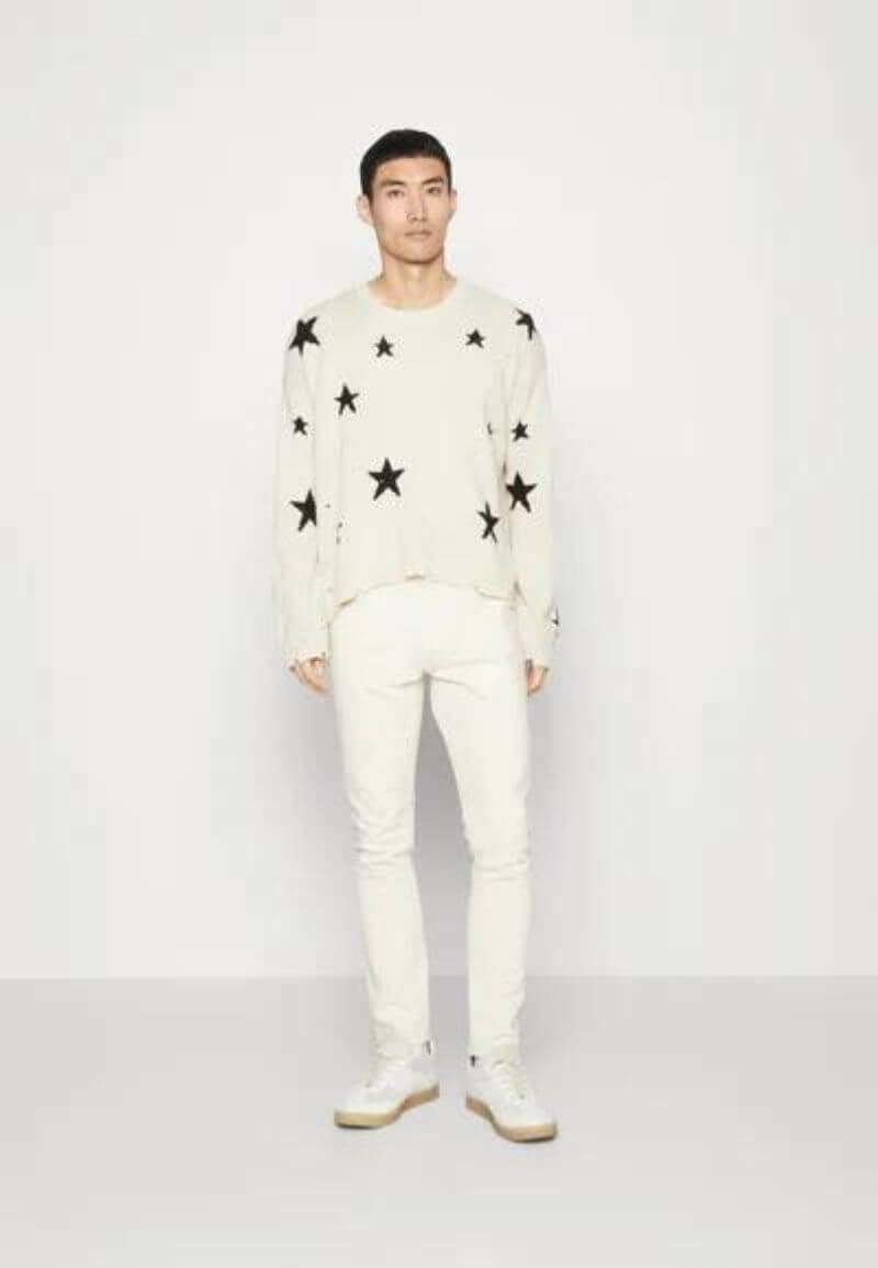 Holed Cashmere Sweater  Women's Men’s unisex anywear Top Star Pattern Holes 100%-Cashmere Loose Sweaters for Man Woman Fall Autumn Winter Spring womens mens Fashion season  in white with black stars