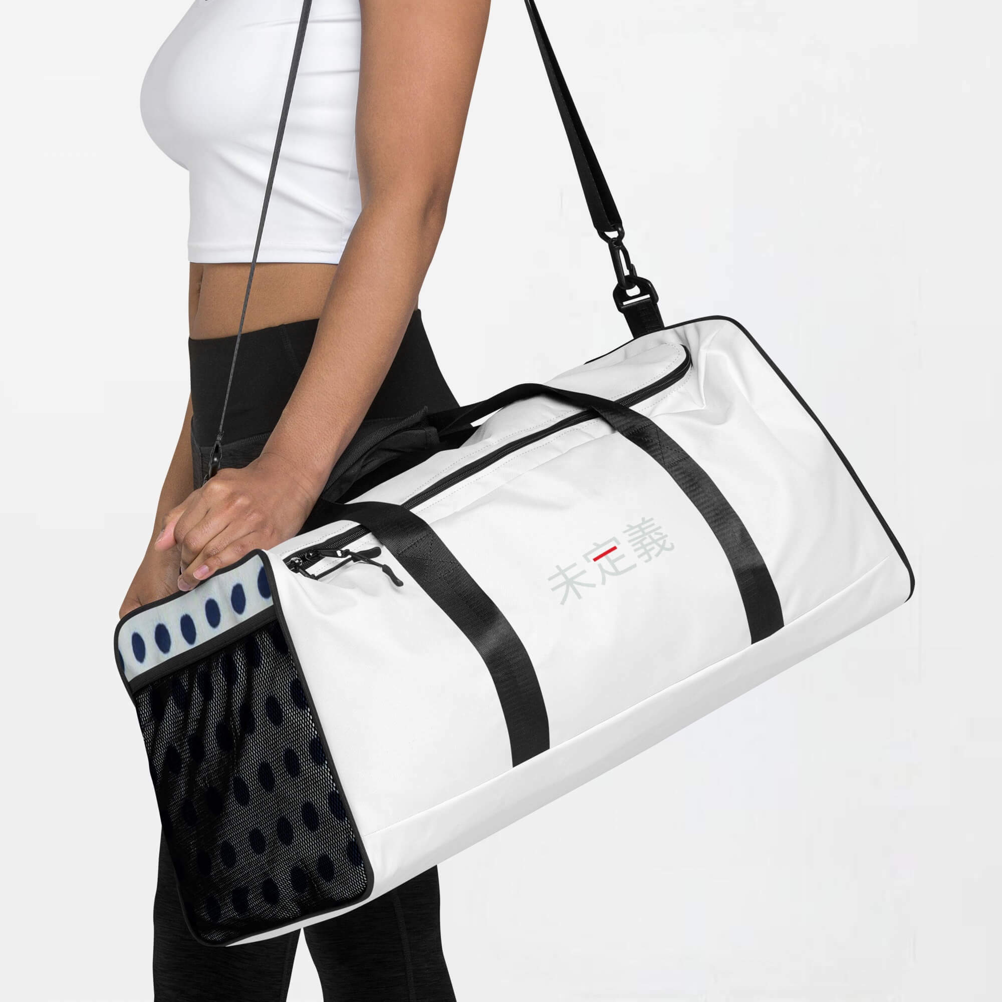 miteigi Script Logo Duffle Bag   miteigi Logo branded product item Fitness Sports Activewear by miteigi products brand items luggage baggage bags White platinum blue red