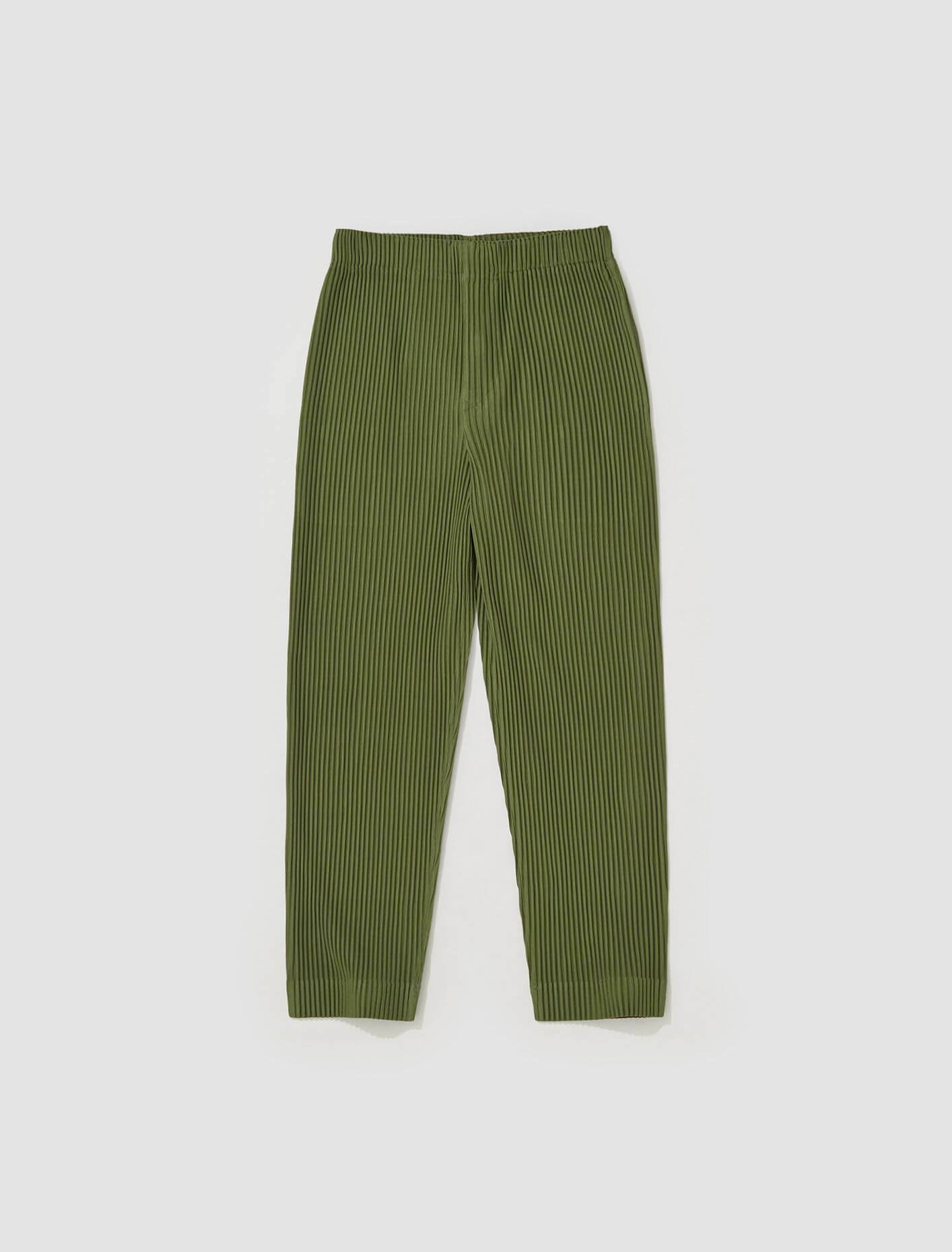 Pleated Straight Pants green   miteigi Miyake Men’s Pencil Cropped Japanese Style Ankle Length mid rise elastic waist with drawcords Joggers for man in forest army-green Mens Streetwear drawstring ankle-length ribbed tall plus size trousers clothing