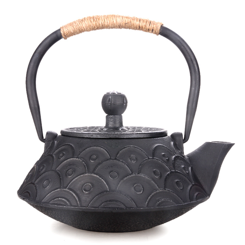 Japanese Cast Iron Fish Scale Teakettle 0.8L Handmade Black uncoated teaware teapots Chinese kungfu puer tea pot boiling water kettles Japan drinkware 0.8L Kettle Trendy