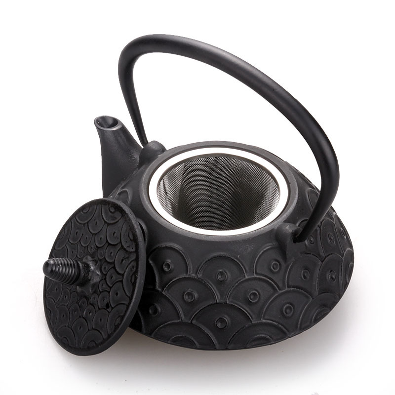 Japanese Cast Iron Fish Scale Teakettle 0.8L Handmade Black uncoated teaware teapots Chinese kungfu puer tea pot boiling water kettles Japan drinkware 0.8L Kettle Trendy