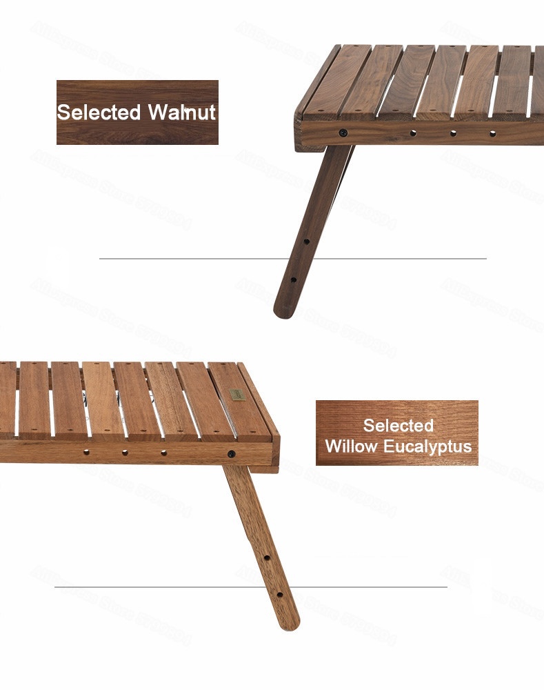 Outdoor Low Folding Table Wooden Camping Furniture Family Barbecue Japanese Picnic Portable Small Willow Eucalyptus Walnut Wood Desk Max Bearing 30kg Japan BBQ Tables