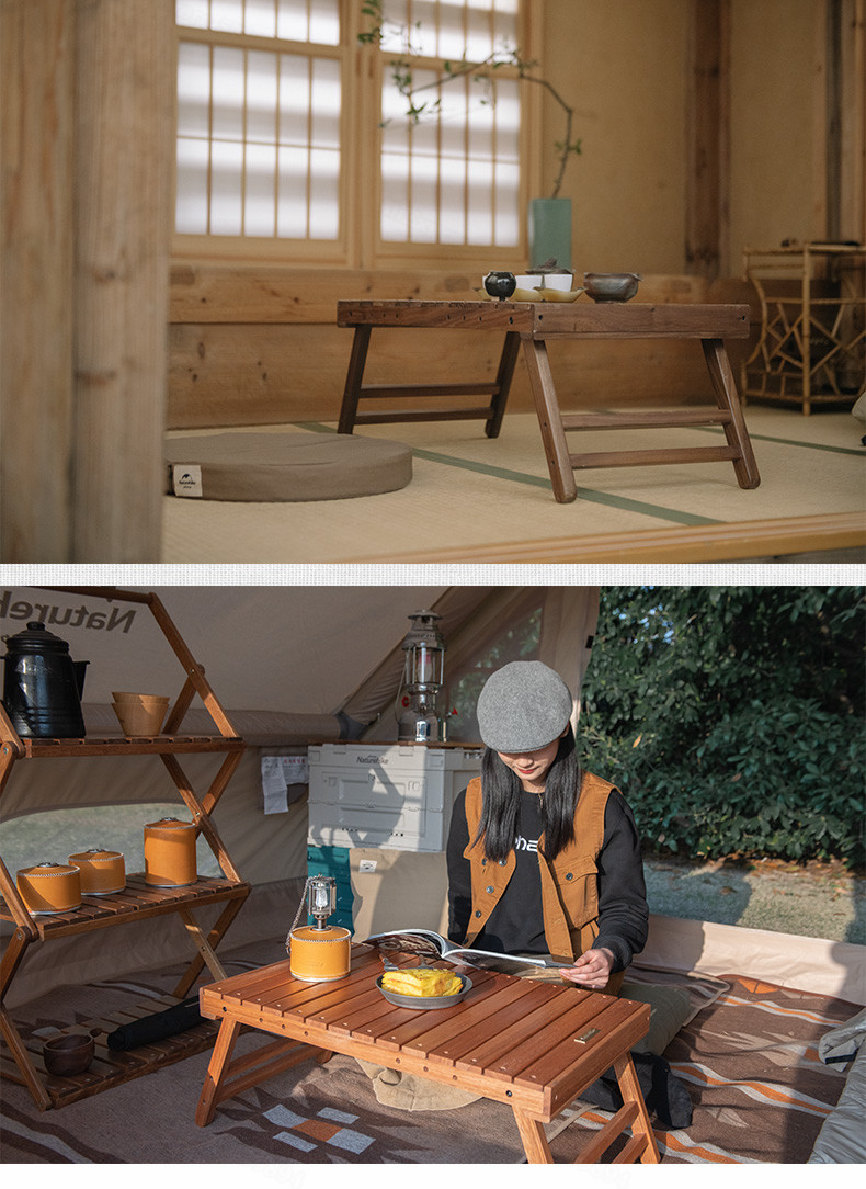 Outdoor Low Folding Table Wooden Camping Furniture Family Barbecue Japanese Picnic Portable Small Willow Eucalyptus Walnut Wood Desk Max Bearing 30kg Japan BBQ Tables