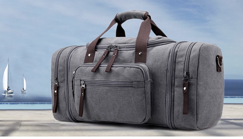 Gray / Grey Black Blue Coffee Green Khaki Canvas Travel Bag Scione Men Travel Bags Canvas Carry On Luggage Multifunction Leather Bags Weekend Bags Duffel Bag Large Capacity Tote Travel Bags Trending