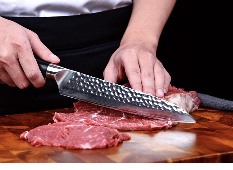 Damascus Chef Slicing Knife 8 inch Japanese G10 Handle Hammered Pattern Ultra Sharp Blade Cleaver Cooking Cutter Kitchen Trend Japan Meat Knives