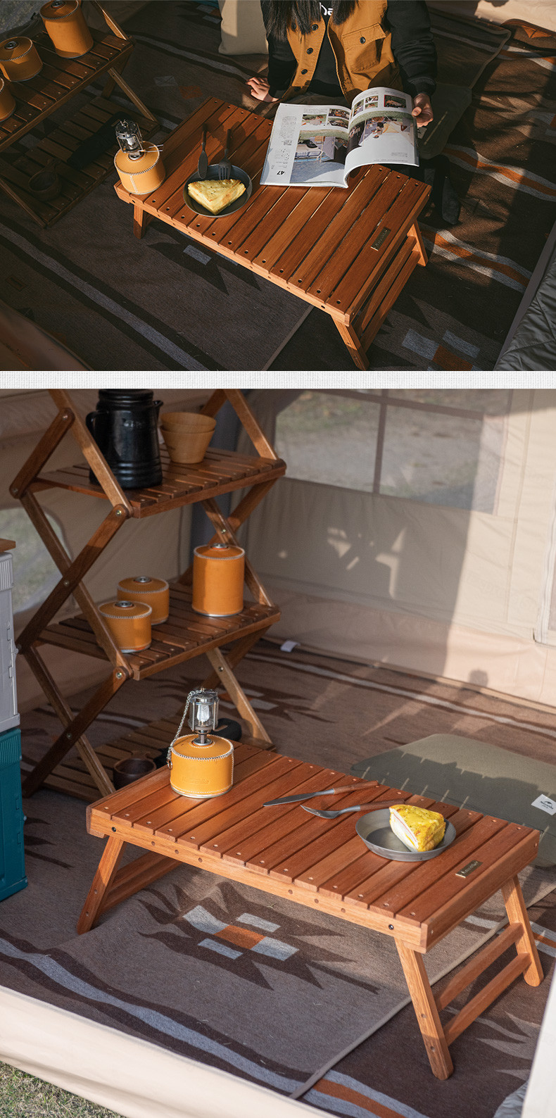 Outdoor Low Folding Table Wooden Camping Furniture Family Barbecue Japanese Picnic Portable Small Willow Eucalyptus Walnut Wood Desk Max Bearing 30kg Japan BBQ Tables