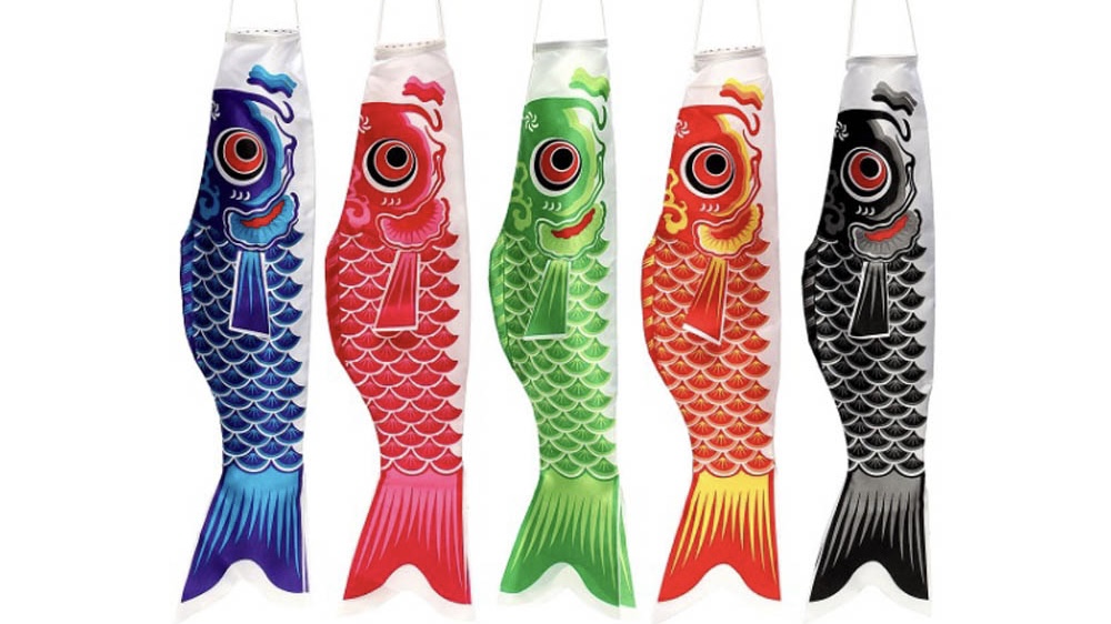 Japanese Black Blue Green Pink Red Yellow Windsock Fish Kite Outdoor Chimes LGBTQ Home Streamer Colorful Japan Cartoon Carp Dragon Flag Gift Decor Spinner Wind Style River Bank Flags, Banners & Accessories