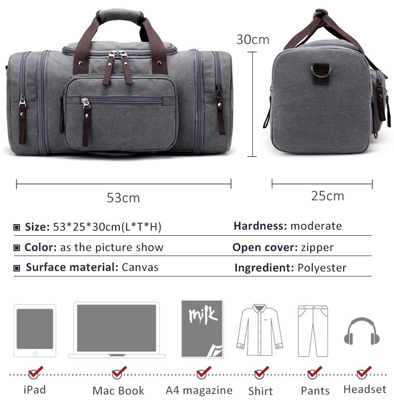 Gray / Grey Black Blue Coffee Green Khaki Canvas Travel Bag Scione Men Travel Bags Canvas Carry On Luggage Multifunction Leather Bags Weekend Bags Duffel Bag Large Capacity Tote Travel Bags Trending