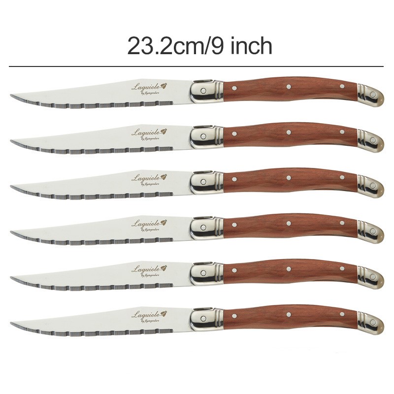 Japanese Steak Flatware 6-Piece  6pcs Set 9inch Laguiole Style Steak Knives Dinner Fork Wooden Handle Dinnerware Set Stainless Steel Trend Cutlery Japan Tableware Bar Dinner Knives