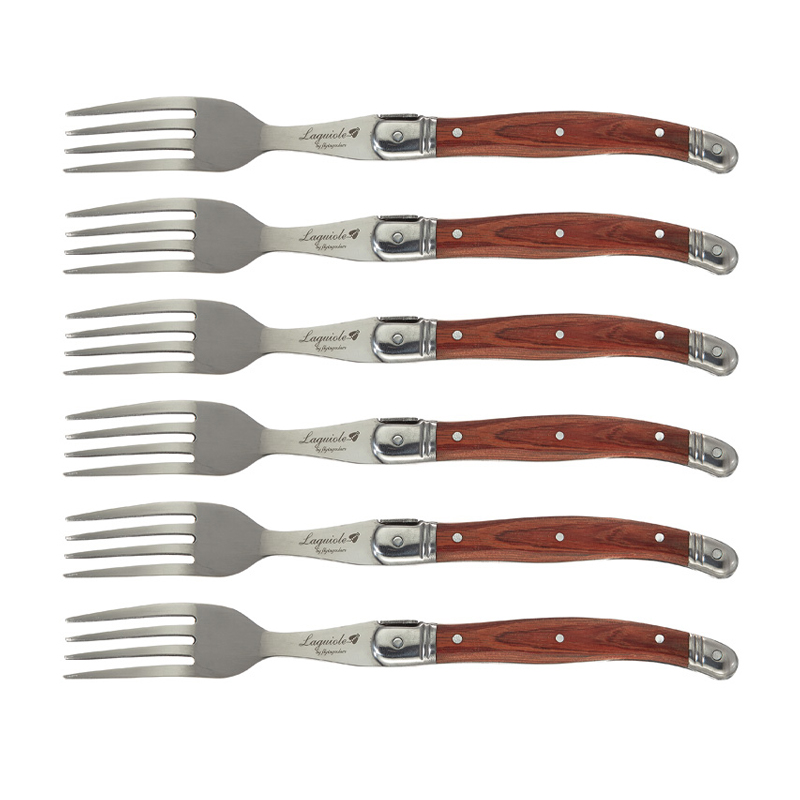 Japanese Steak Flatware 6-Piece  6pcs Set 9inch Laguiole Style Steak Knives Dinner Fork Wooden Handle Dinnerware Set Stainless Steel Trend Cutlery Japan Tableware Bar Dinner Knives