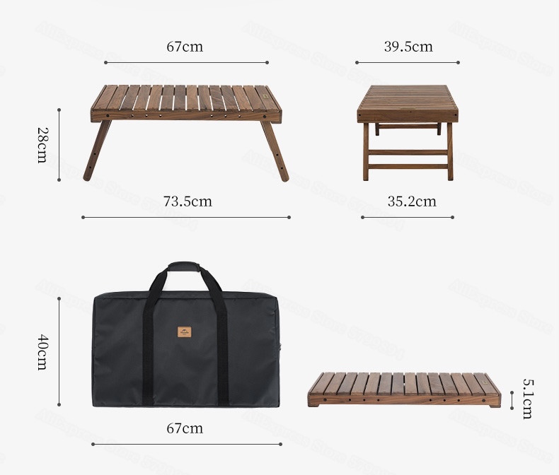 Outdoor Low Folding Table Wooden Camping Furniture Family Barbecue Japanese Picnic Portable Small Willow Eucalyptus Walnut Wood Desk Max Bearing 30kg Japan BBQ Tables size guide