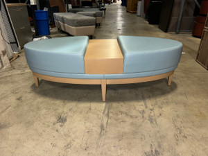 Light Blue Leather and Blonde Maple Wood Office Lounge Ottoman 66"W