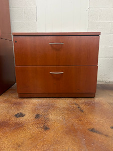 Used Cherry 2-Drawer Filing Office Credenza 3FT W