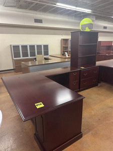 L-Shape Traditional Desk & Bookcase/Lateral Combo Unit