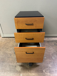 Black & Wood 3 Drawer Mobile Pedestal