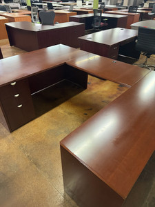 U- Shaped Desk - Dark Cherry Wood