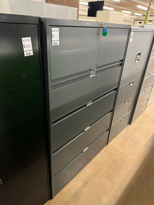 Used Gray Metal 5-High Lateral Filing Storage with Lock and Key 42"W