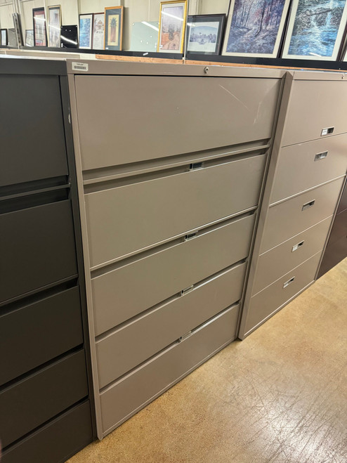 Used Light Gray 5-High Lateral Filing Storage with Lock and Key 42"W