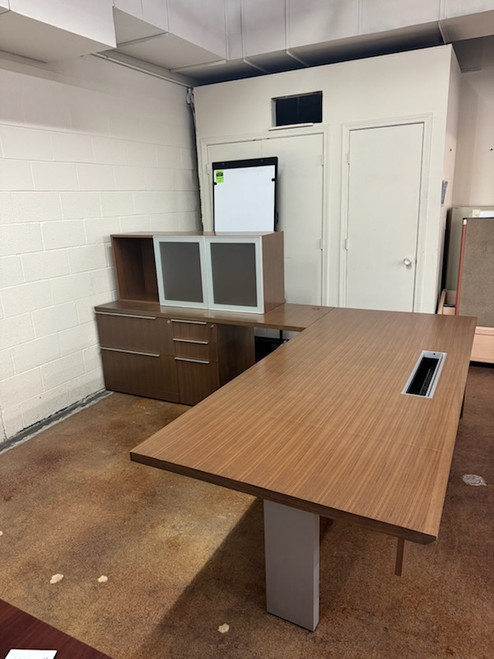 Walnut-Finish L-Shaped Office Desk