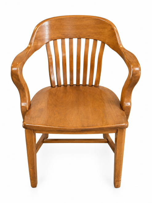 Vintage Oak-Wood Bankers Chair
