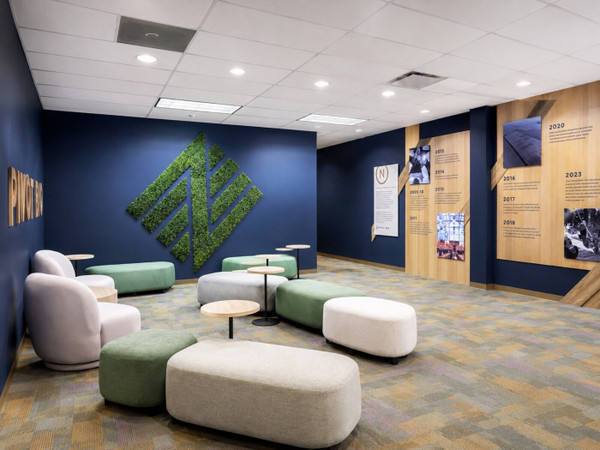 Collaboration lobby at a growing St. Louis biotechnology headquarters
