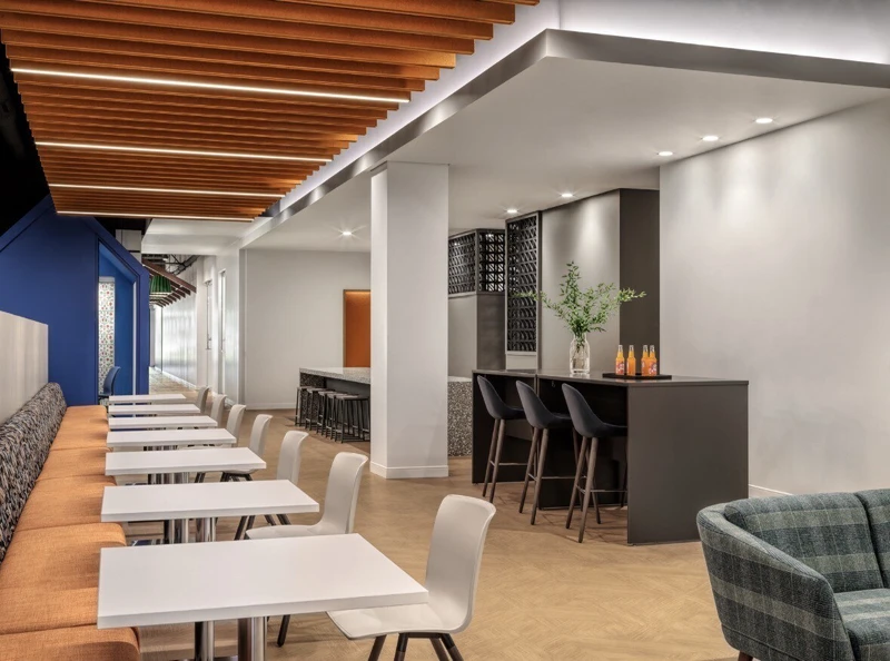 Cafe and community gathering space inside the Foster and Adoptive Care Coalition's 42,000-square-foot headquarters