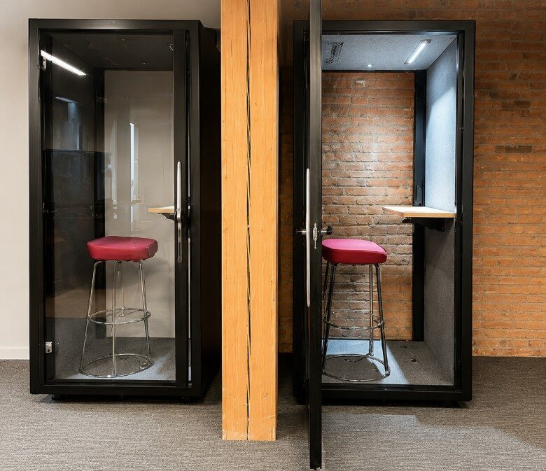 Private office phone booths at a One Hope United workplace