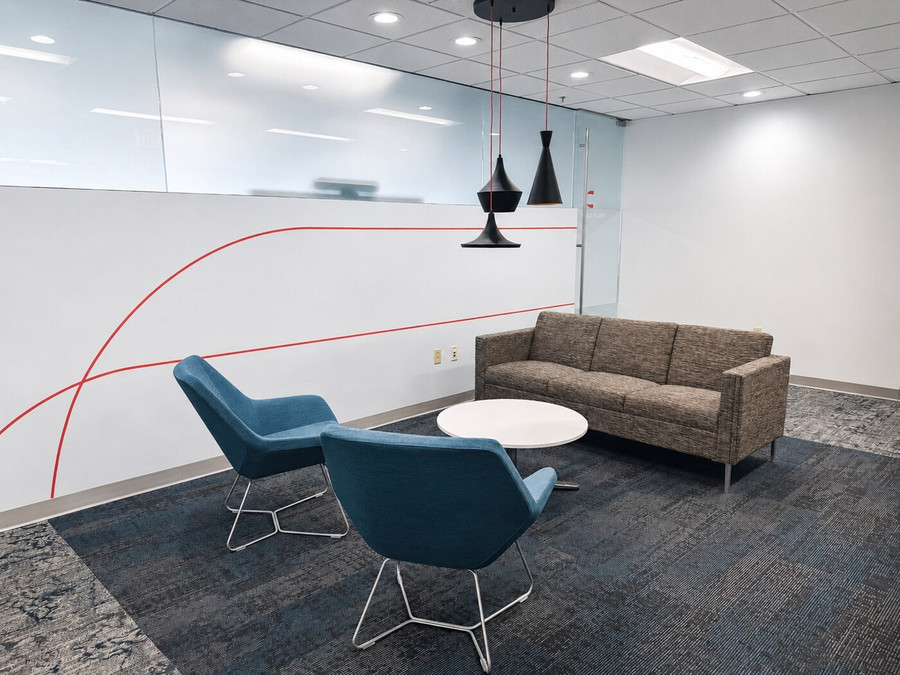 Employee lounge and informal meeting space at Crane Agency headquarters