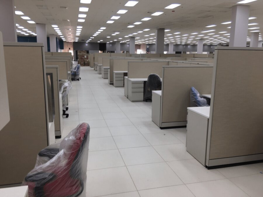 Rows of installed workstations at the Infotech Aerospace operations center in Puerto Rico