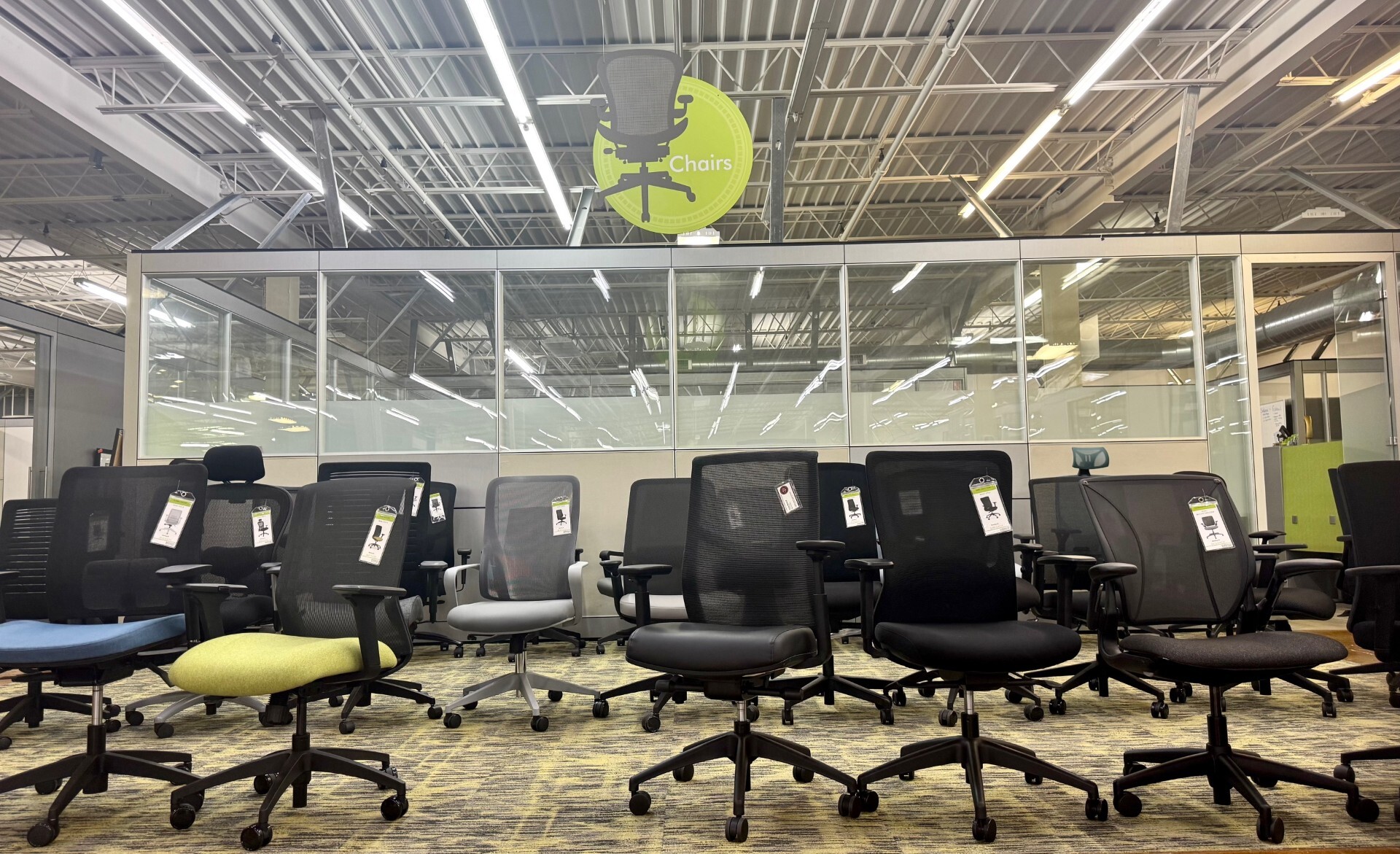Ergonomic office chairs in St. Louis showroom