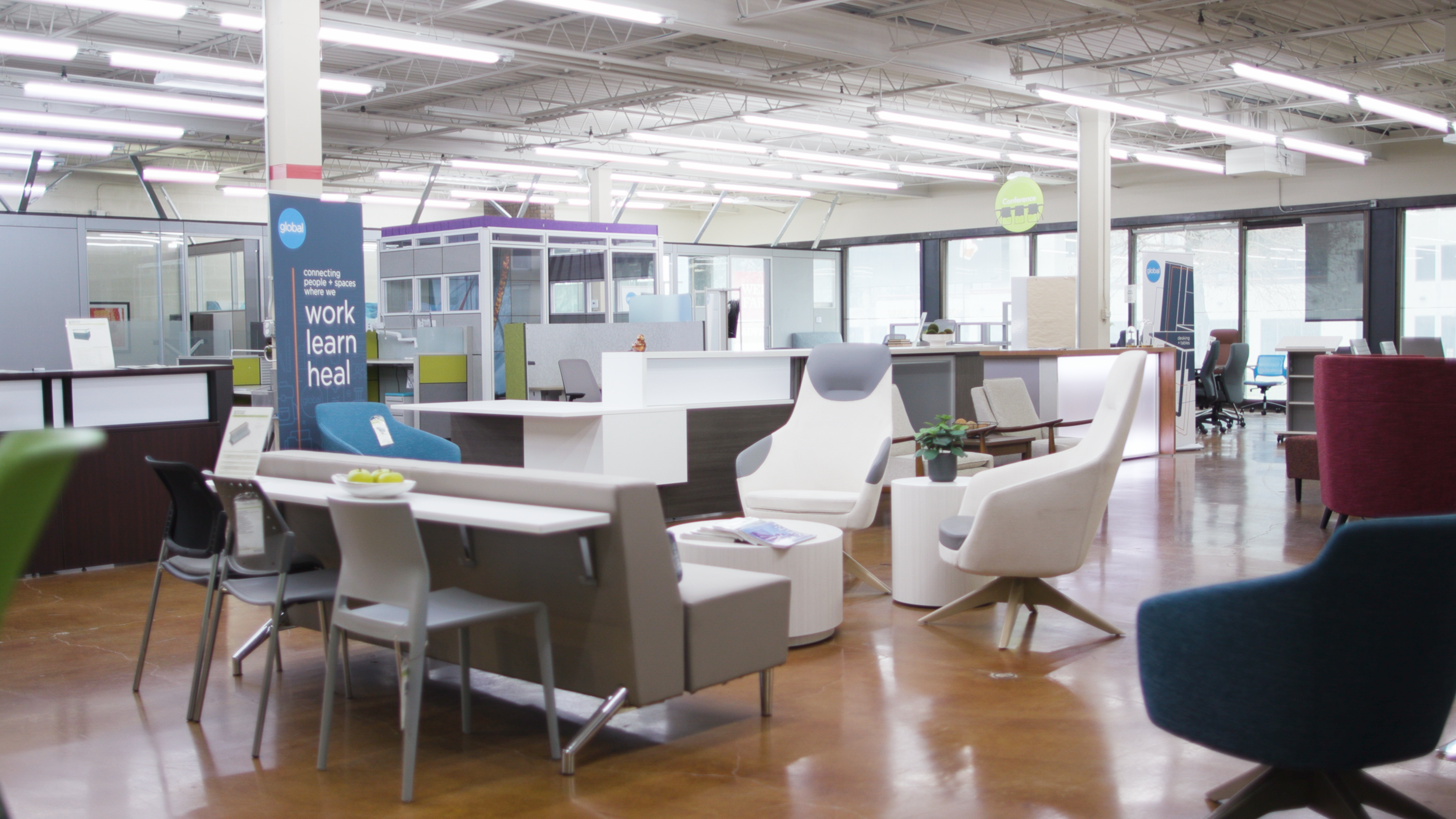 Staged new office furniture showroom at Warehouse of Fixtures TNG