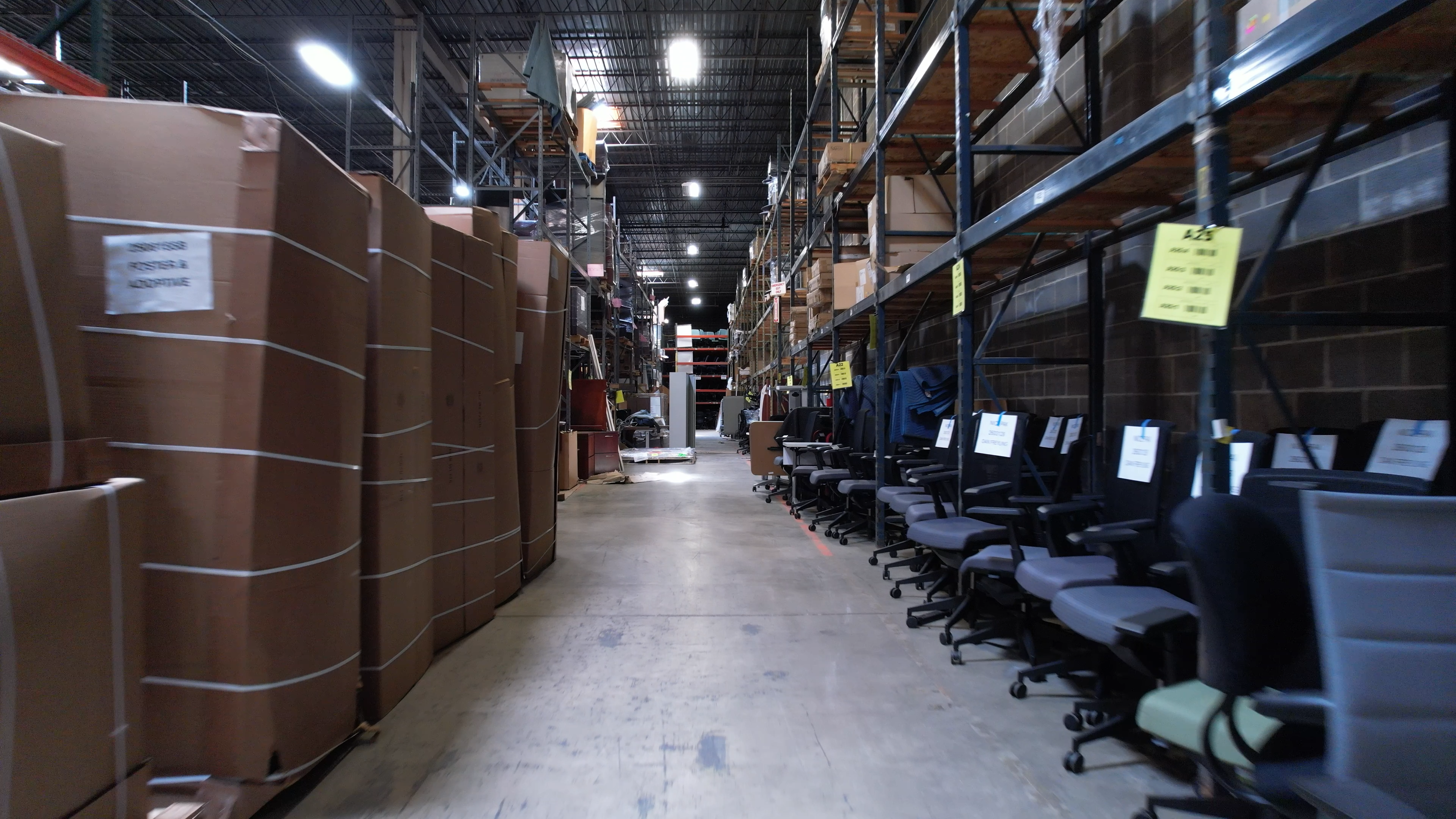 Warehouse of Fixtures TNG warehouse with large in-stock office furniture inventory in St. Louis