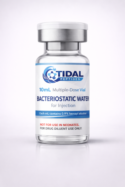 Bacteriostatic water vial labeled for laboratory research use