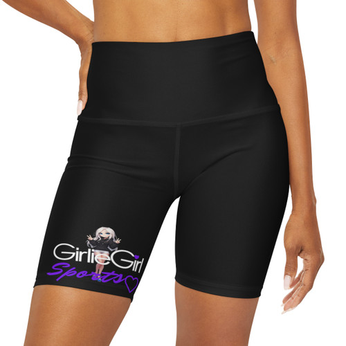 GirlieGirl  Sports  High  Waisted  Yoga  Shorts - Black
