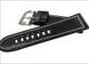 24mm Black Shell Cordovan Leather Watch Strap with White Stitching | Panatime.com